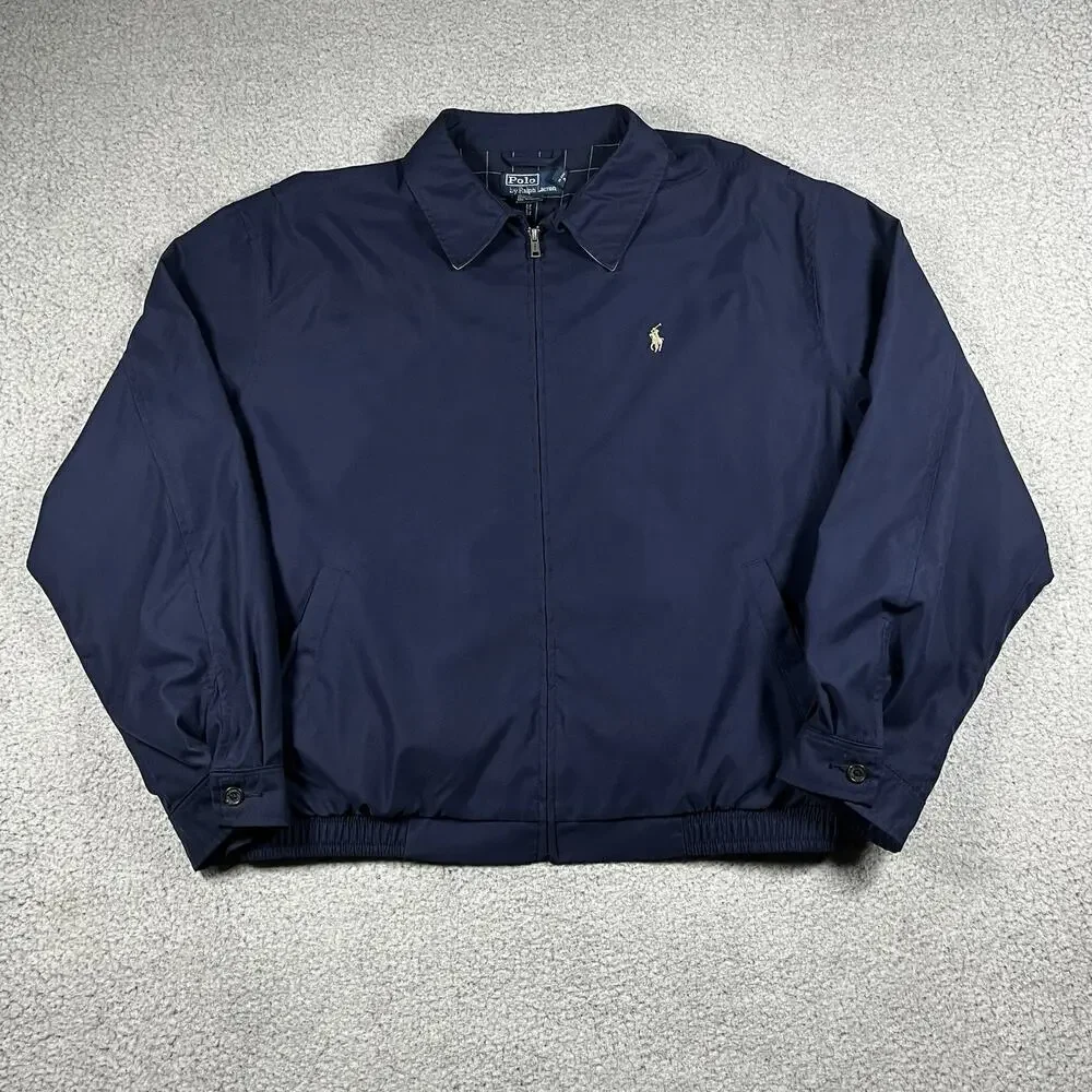 Polo Ralph Lauren Jacket Mens XL Blue Full Zip Bomber Lined Windbreaker VTG